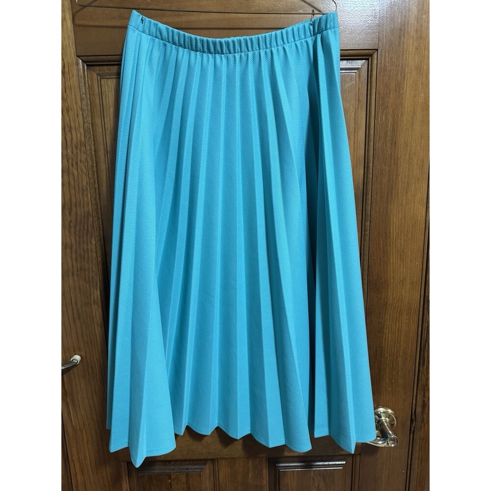Vintage 70s 80s Cos Cob Turquoise Blue Accordion Pleated Midi Skirt Womens 13/14